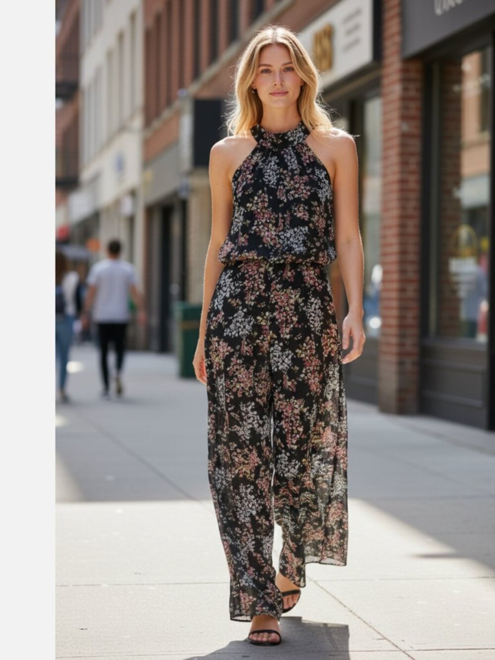 NWT I. State X Nordstrom floral lined Jumpsuit Sleeveless Tie Back wide Leg